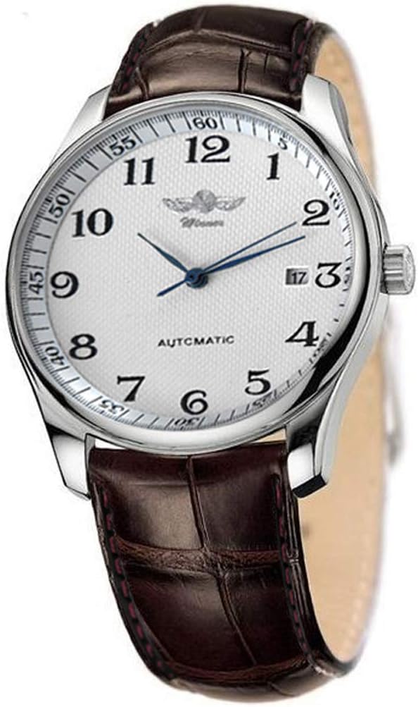 VIGOROSO Males’s Computerized Mechanical Watch with Day Calendar, Leather-based Strap, and Arabic Numerals